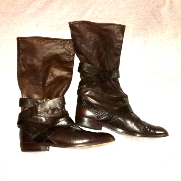 Joan & David belted strap scrunch leather boots (used) - Picture 3 of 10